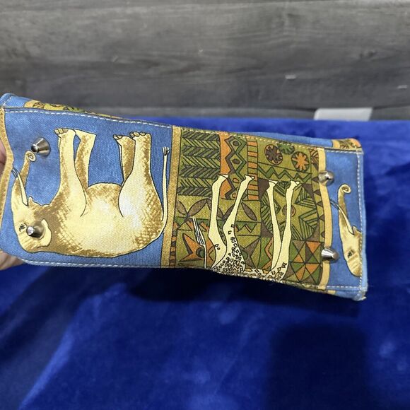 African Animals Handbag Purse Small/Cross Body Beaded Safari Neutral Tan Blue - Picture 8 of 11